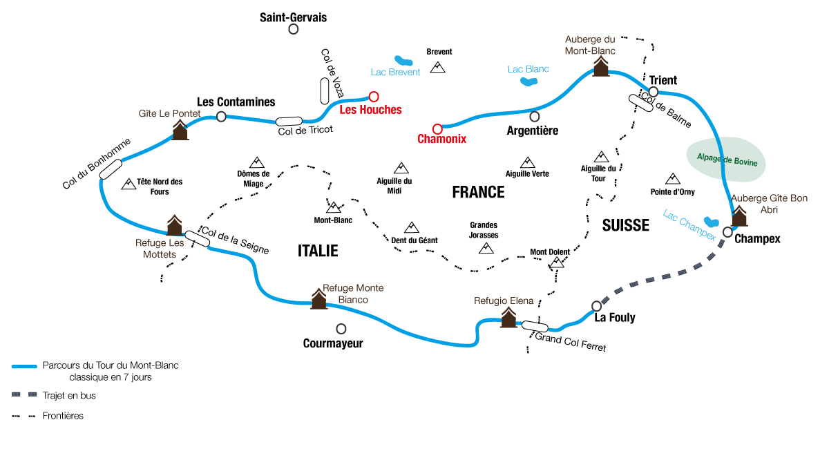 Itinéraire Tour du Mont-Blanc en 7 jours