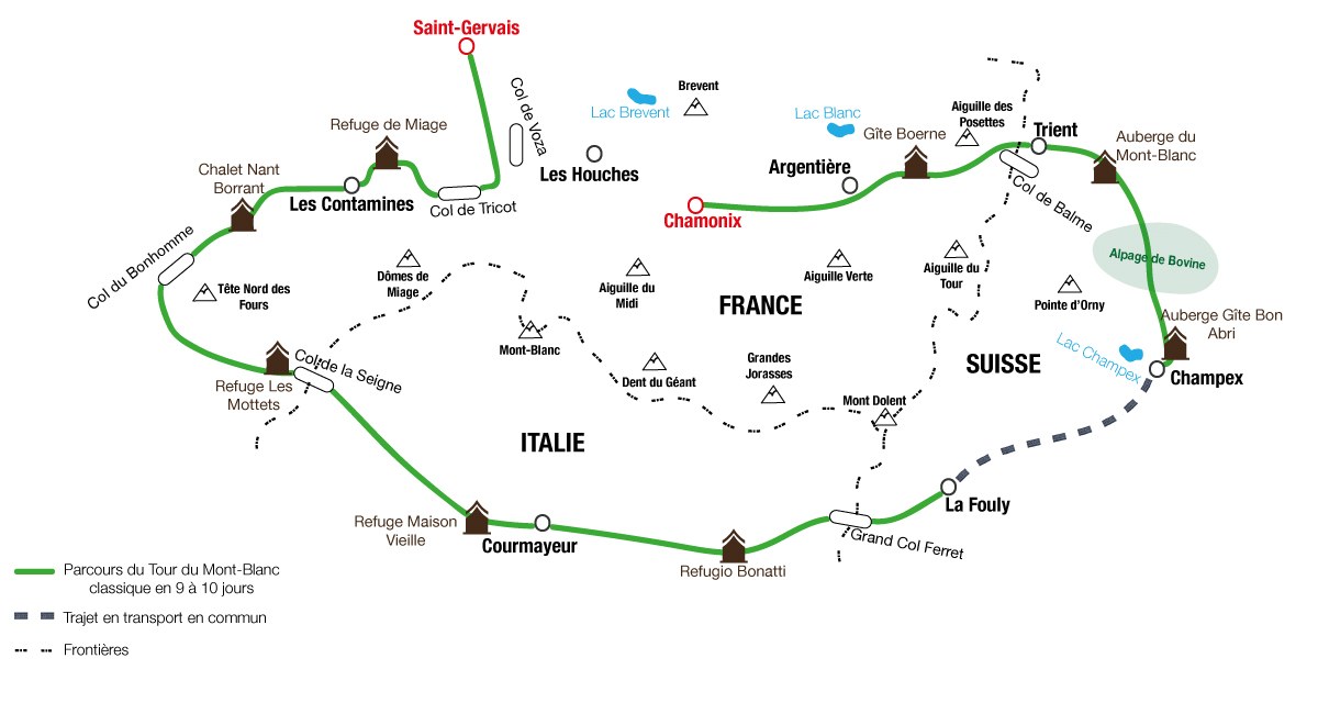 Itinéraire Tour du Mont-Blanc en 9 jours